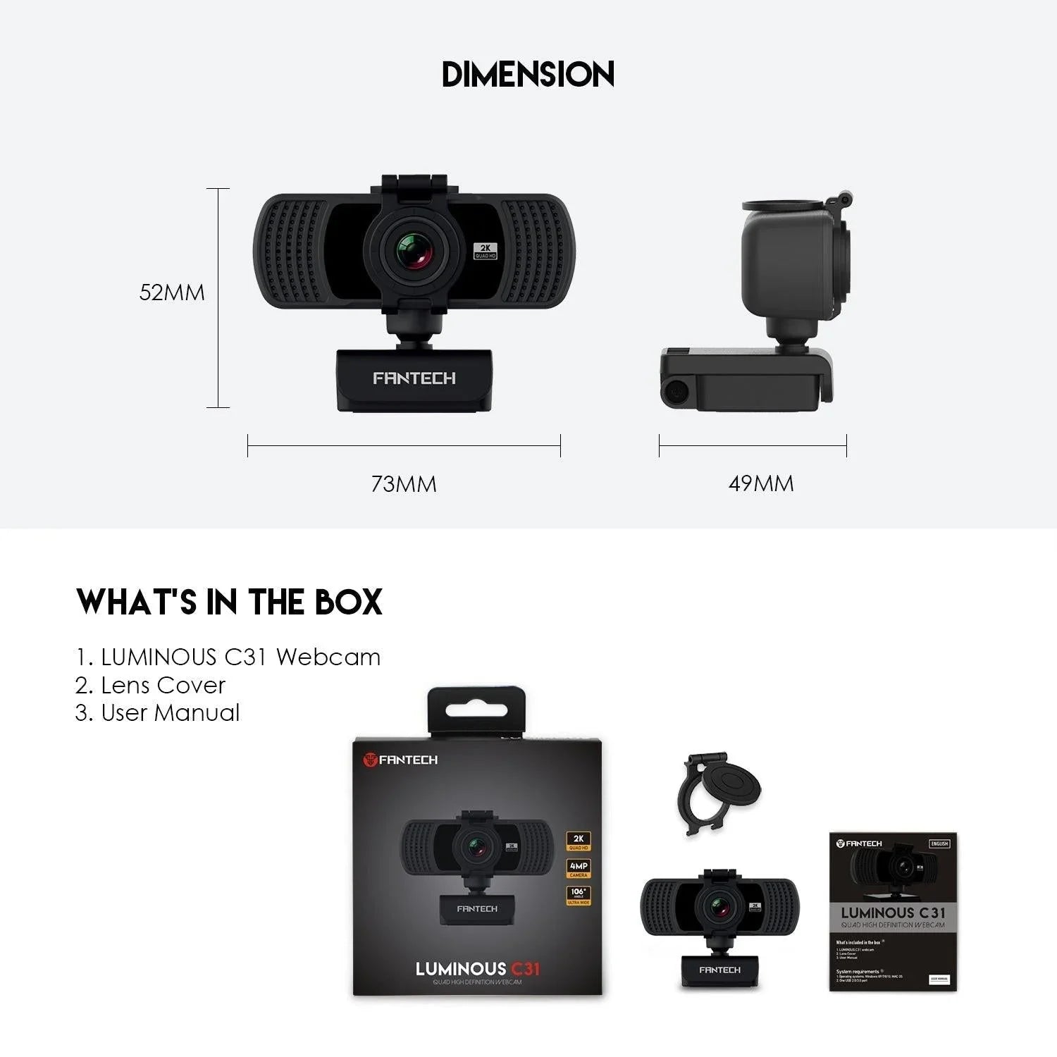 Fantech luminous c31 qhd 2k webcam