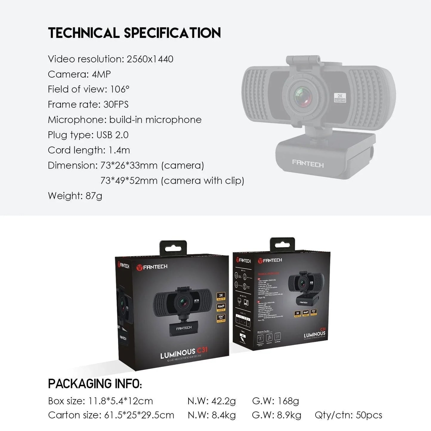 Fantech luminous c31 qhd 2k webcam