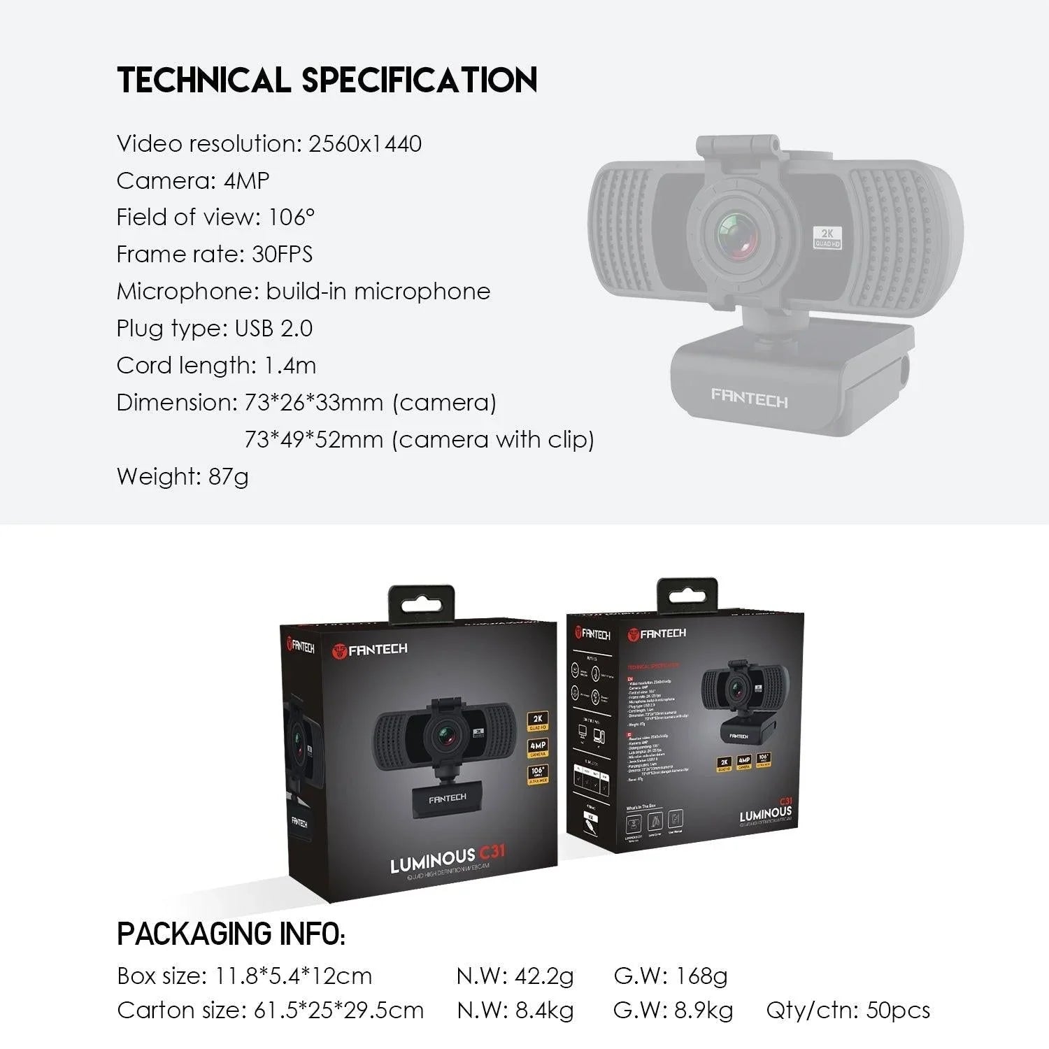 Fantech luminous c31 qhd 2k webcam