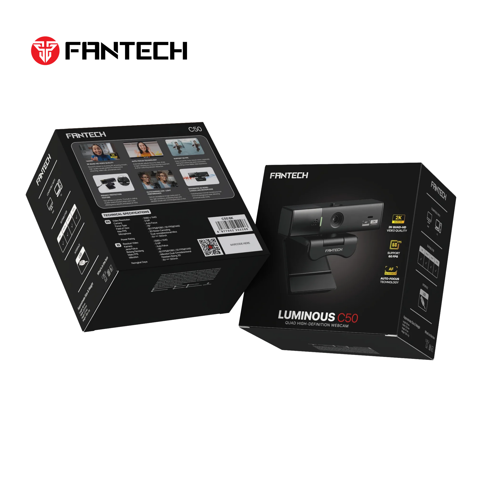 Fantech luminous c50 quad high-definition webcam 2k quad-hd support 60 fps & 3d
