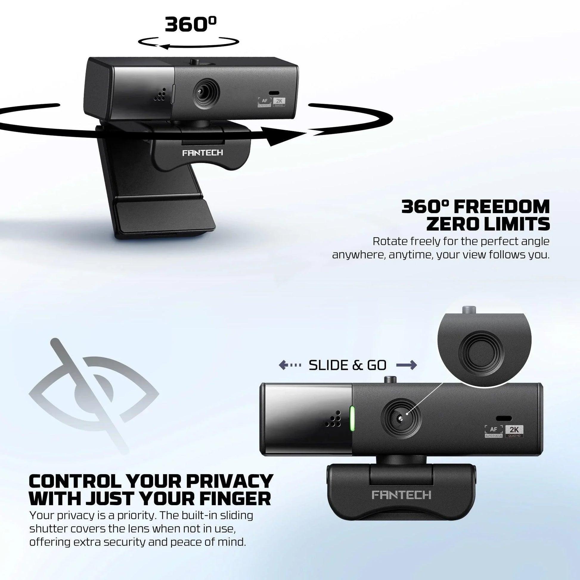 Fantech luminous c50 quad high-definition webcam 2k quad-hd support 60 fps & 3d