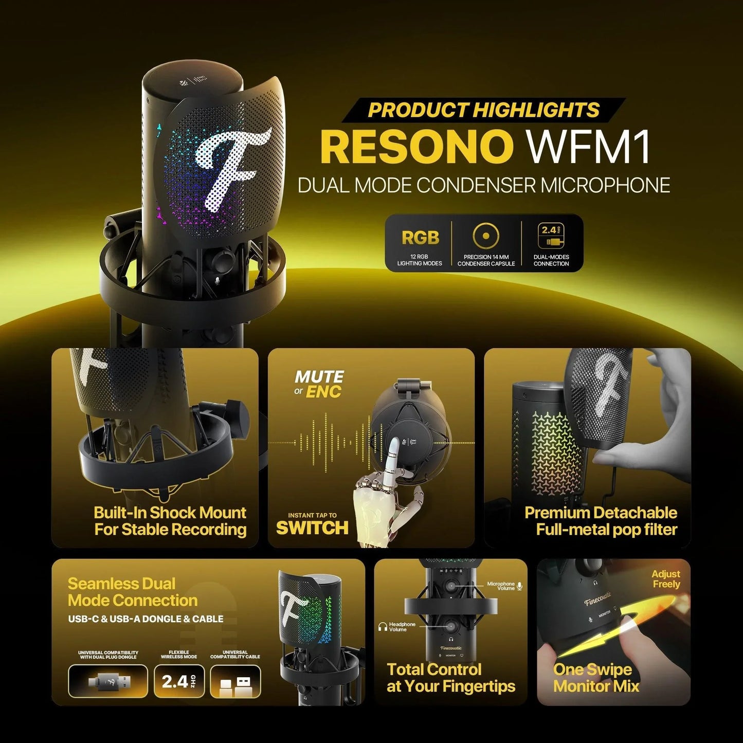Fantech wfm1 finecoustic resono condenser wireless microphone microphones