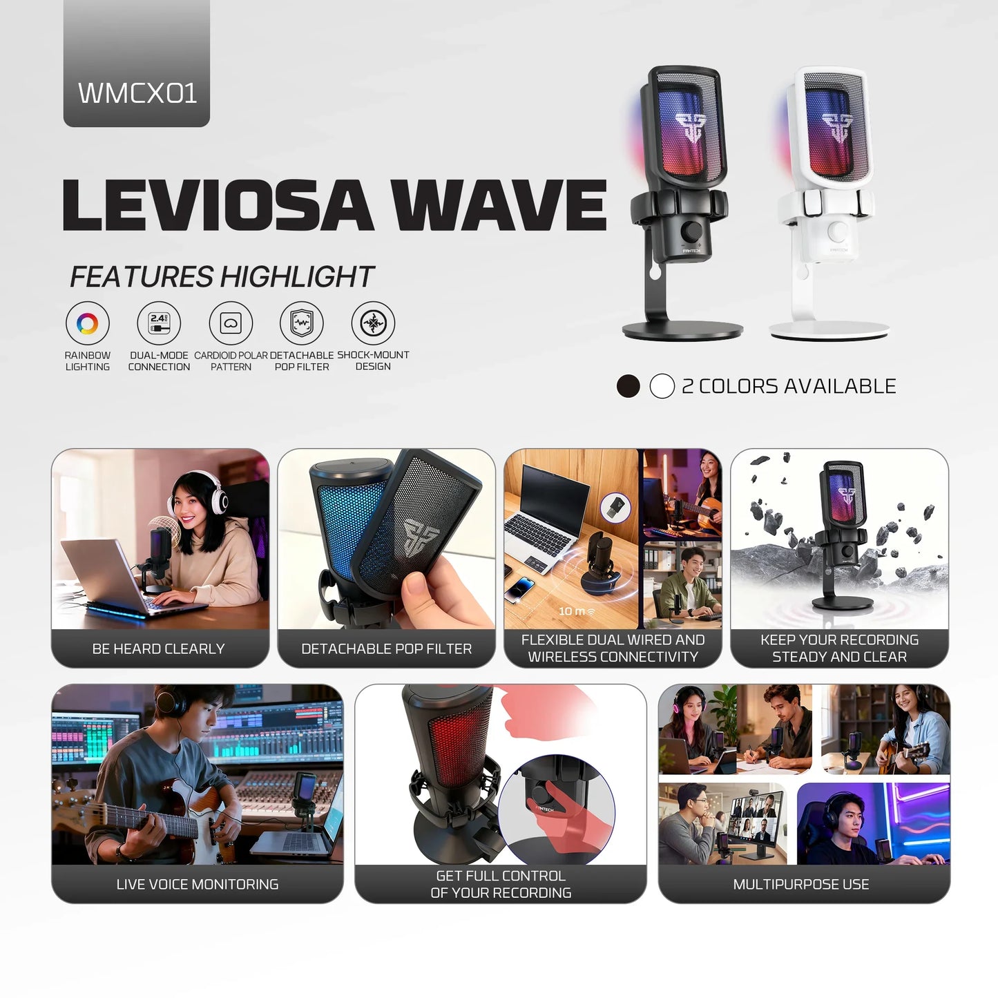Fantech wmcx01 leviosa wave dual-mode wireless condenser microphone microphones