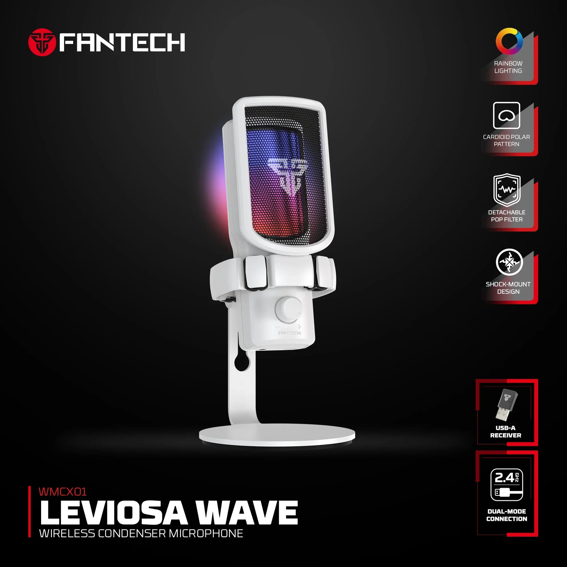Fantech wmcx01 leviosa wave dual-mode wireless condenser microphone,white