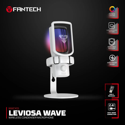 Fantech wmcx01 leviosa wave dual-mode wireless condenser microphone,white