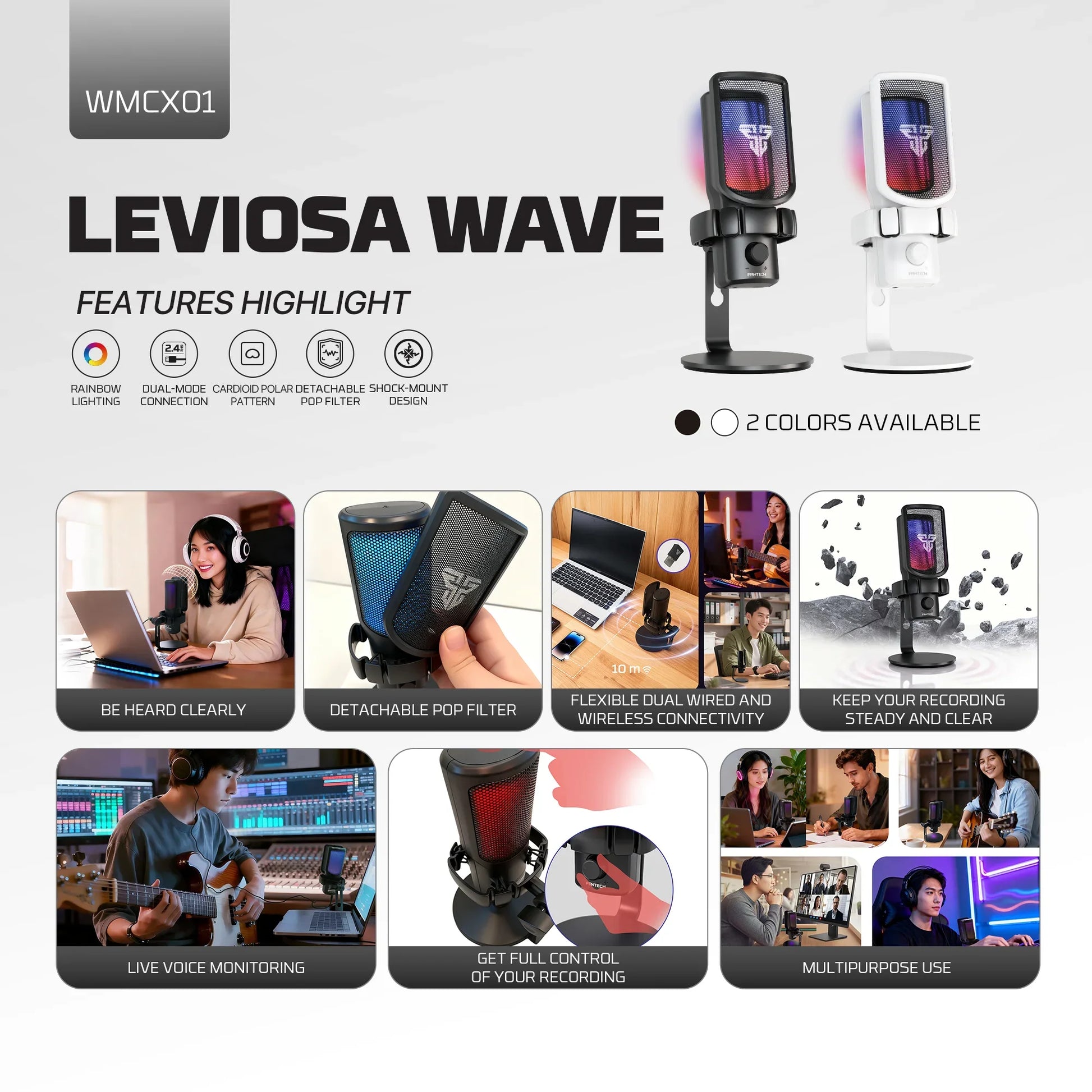 Fantech wmcx01 leviosa wave dual-mode wireless condenser microphone,white