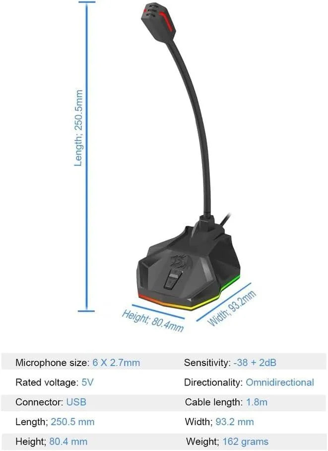 Redragon gm99 stix usb rgb gaming stream desktop microphone to to streaming