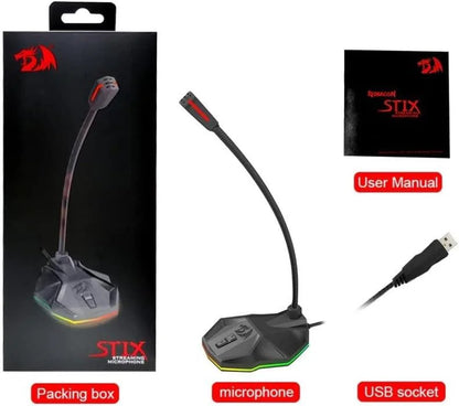 Redragon gm99 stix usb rgb gaming stream desktop microphone to to streaming