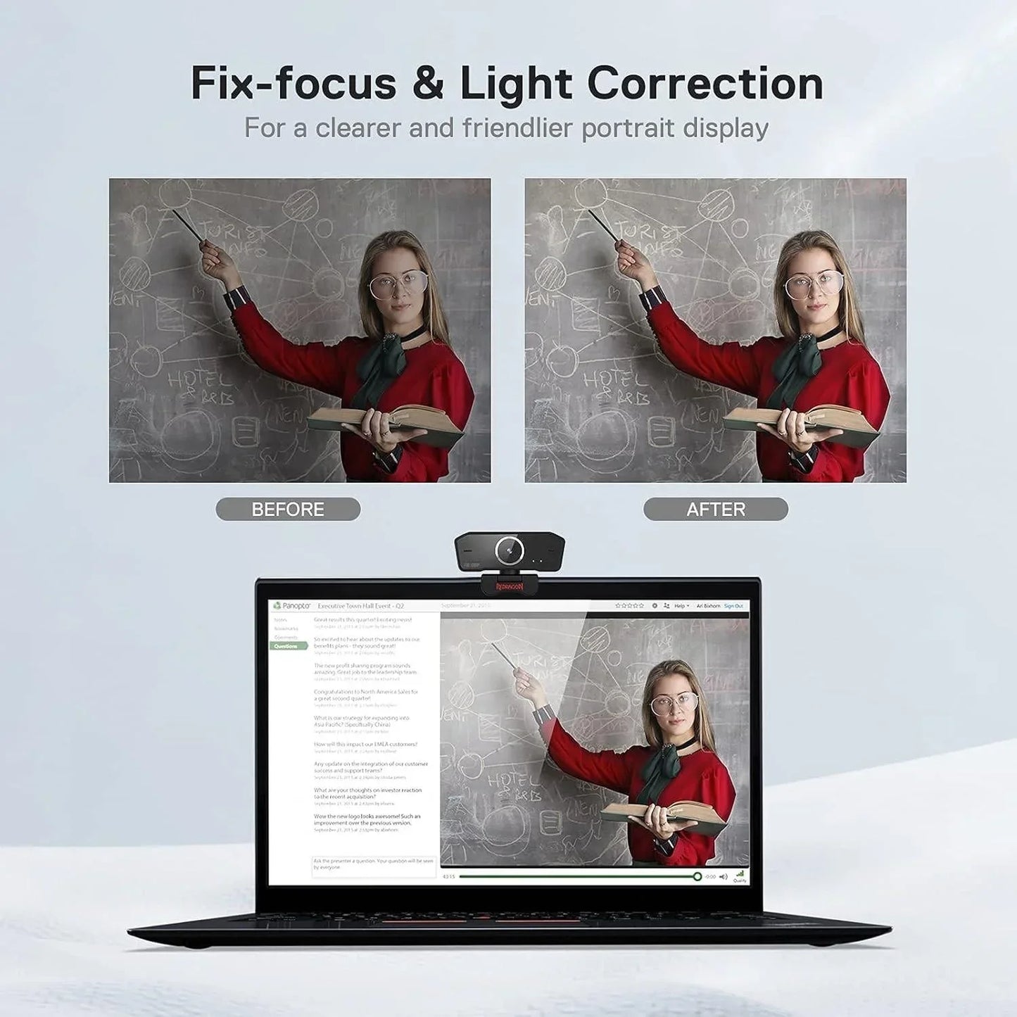 Redragon gw800 1080p pc webcam with built-in dual microphone 360° rotation
