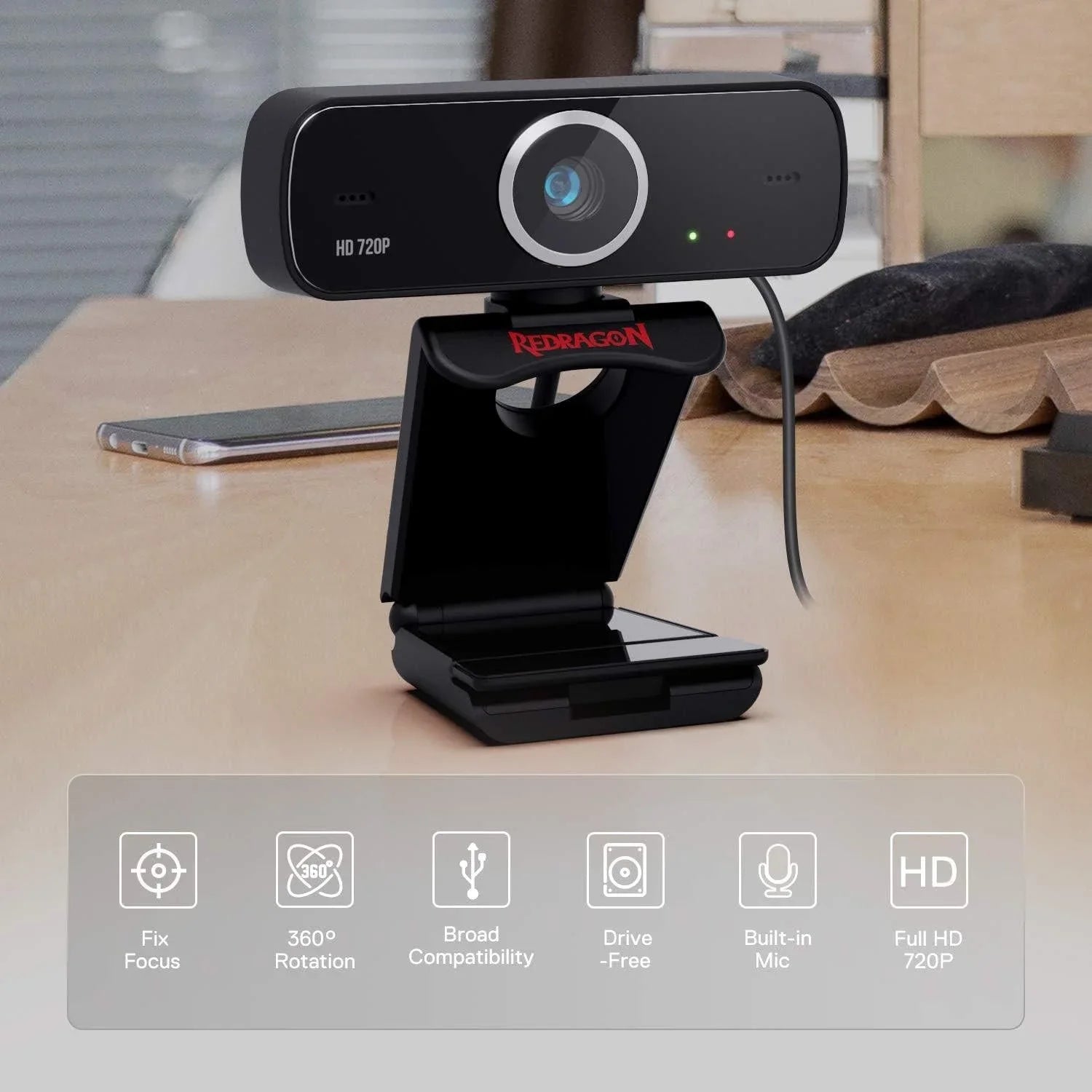 Redragon webcam gamer and streamer fobos 2 720p gw600-1 black webcams