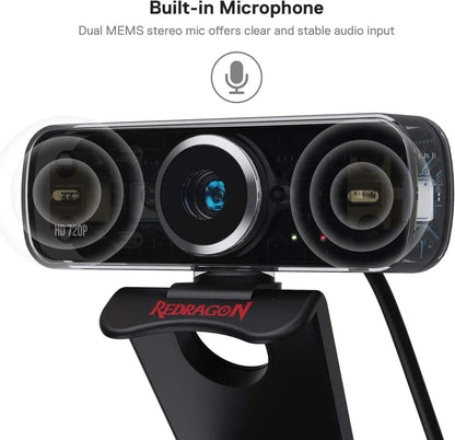 Redragon webcam gamer and streamer fobos 2 720p gw600-1 black webcams