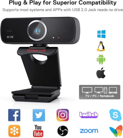 Redragon webcam gamer and streamer fobos 2 720p gw600-1 black webcams