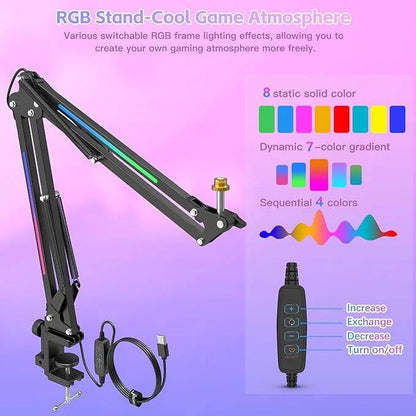 Zealsound rgb microphone arm stand,mic arm with rgb light microphone stands