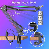 Zealsound rgb microphone arm stand,mic arm with rgb light microphone stands