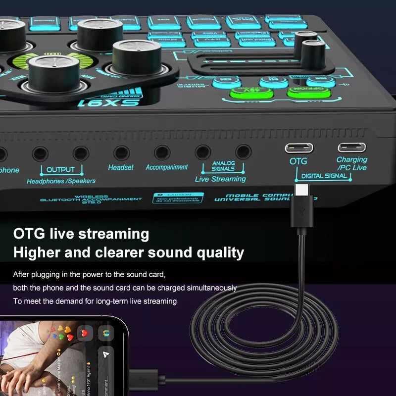 SX91 48V Audio Mixer with Voice changer,Podcast Mixer,Sound Card for Phone