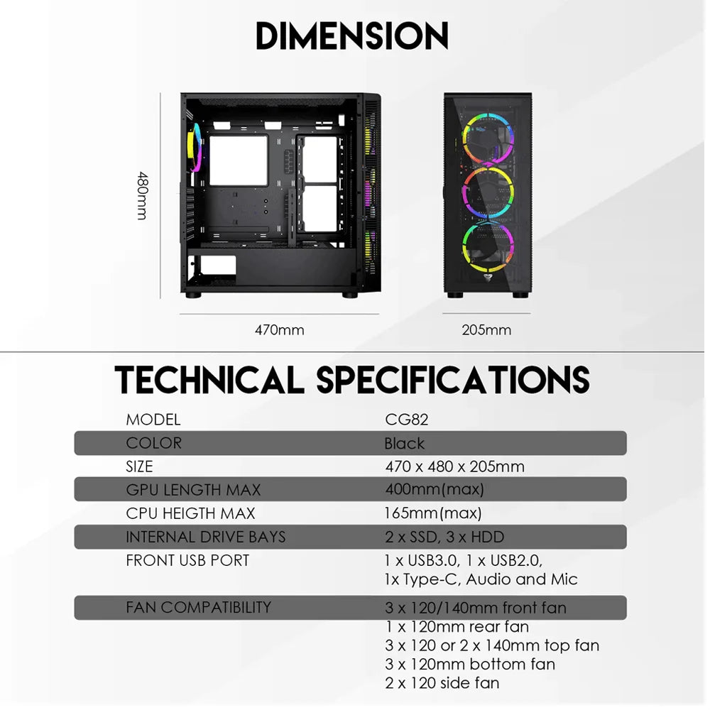 Fantech aero xl cg81 full tower case with 4 free rgb fan
