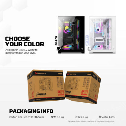 Fantech cg85 lumina mid tower gaming case - white desktop computer & server