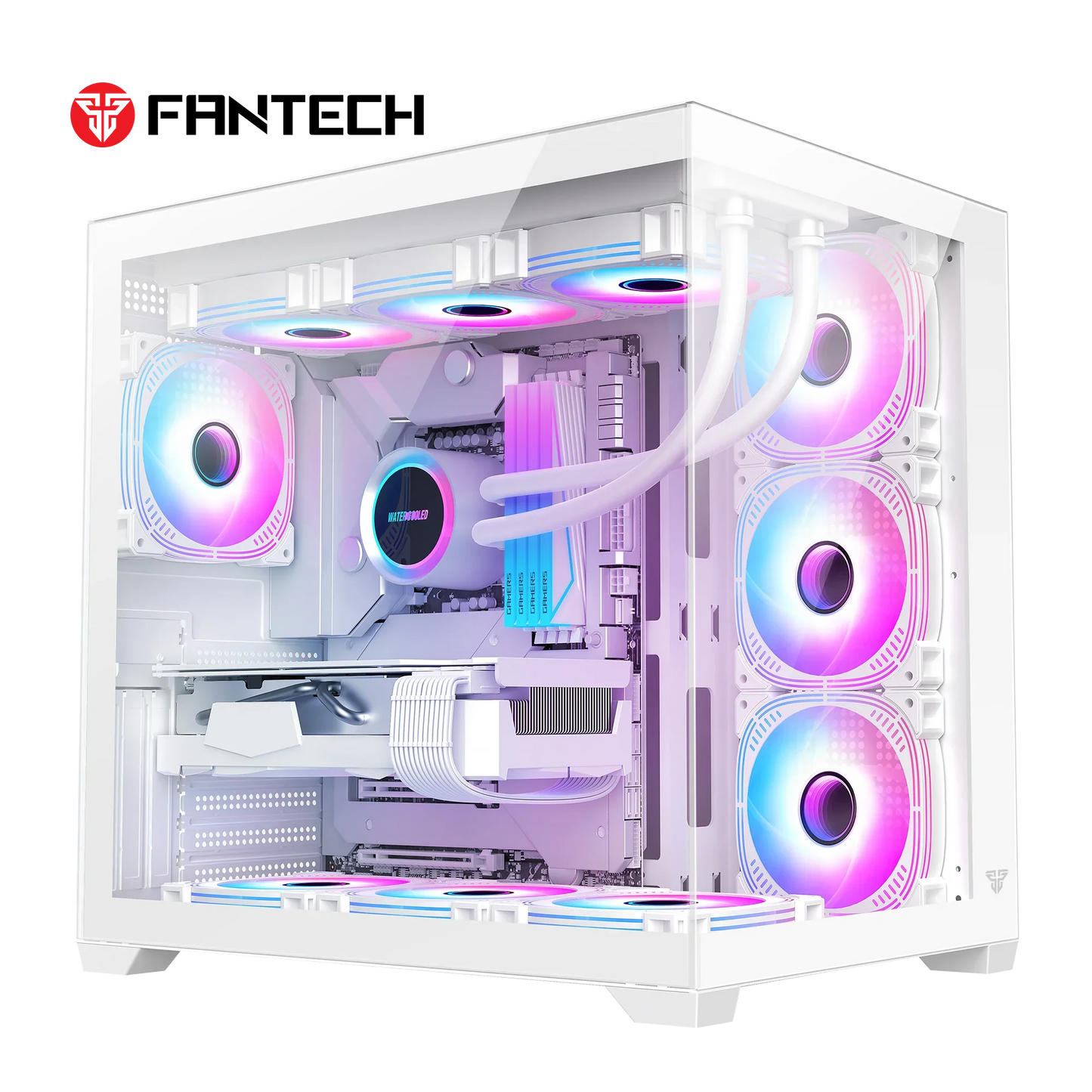 Fantech cg85 lumina mid tower gaming case - white desktop computer & server