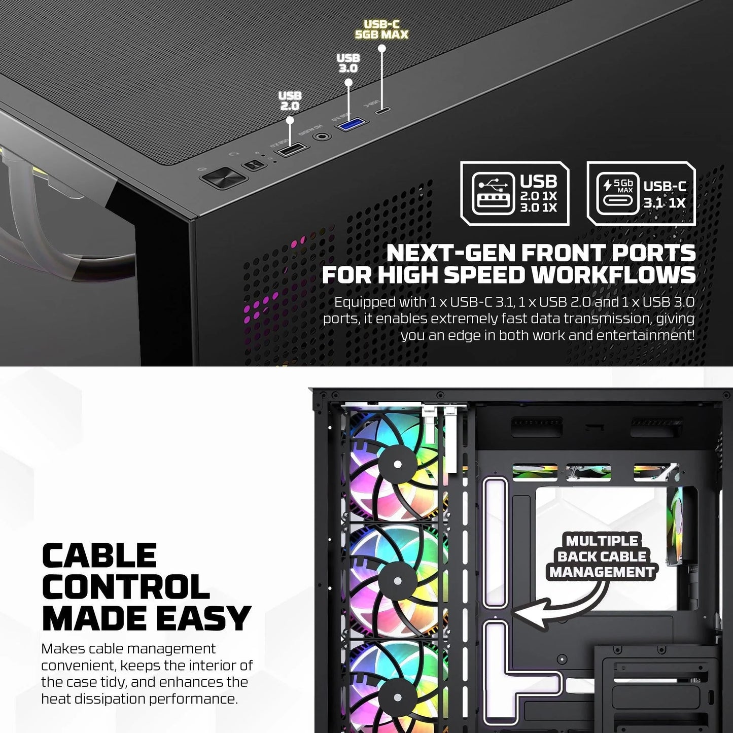 Fantech cg85 lumina mid tower gaming case - white desktop computer & server