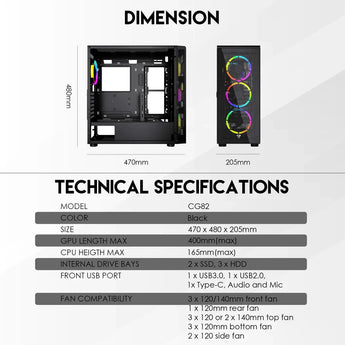 Hexa xl cg82 full tower case with free 4 pcs frgb fan