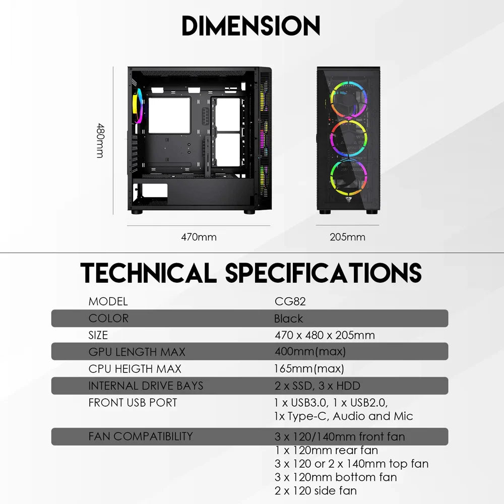 Hexa xl cg82 full tower case with free 4 pcs frgb fan