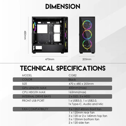 Hexa xl cg82 full tower case with free 4 pcs frgb fan