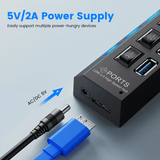 USB 3.0 HUB Multi USB Splitter 7 Port with Switch For PC Home Cables & Chargers