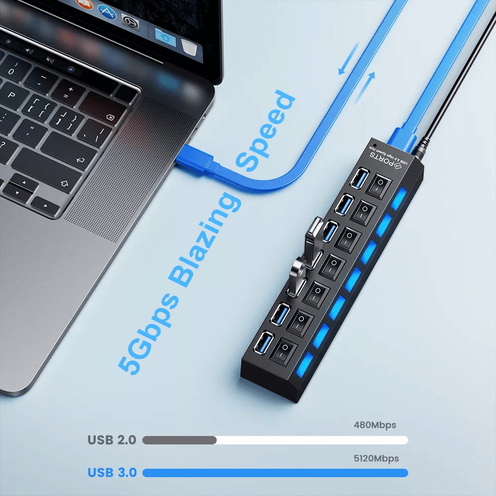 Usb 3.0 hub multi usb splitter 7 port with switch for pc home JOD 7