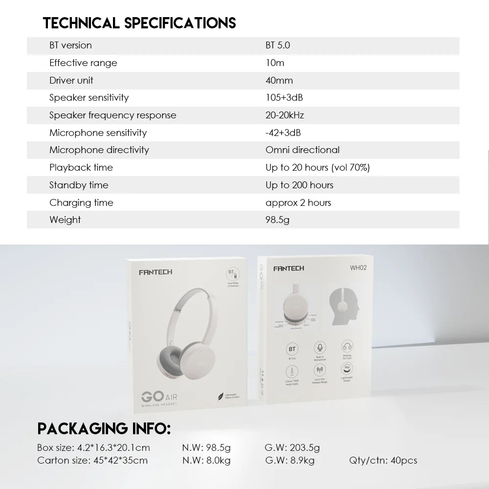 Fantech go air wireless headphone wh02