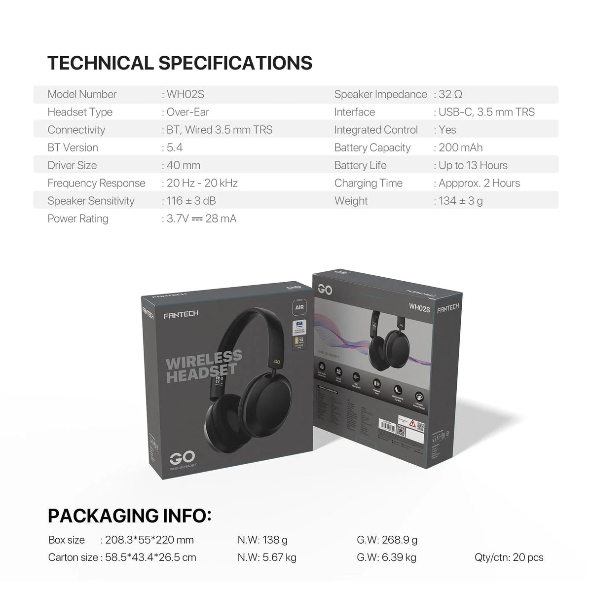 Fantech wh02s go air wireless headset headphones
