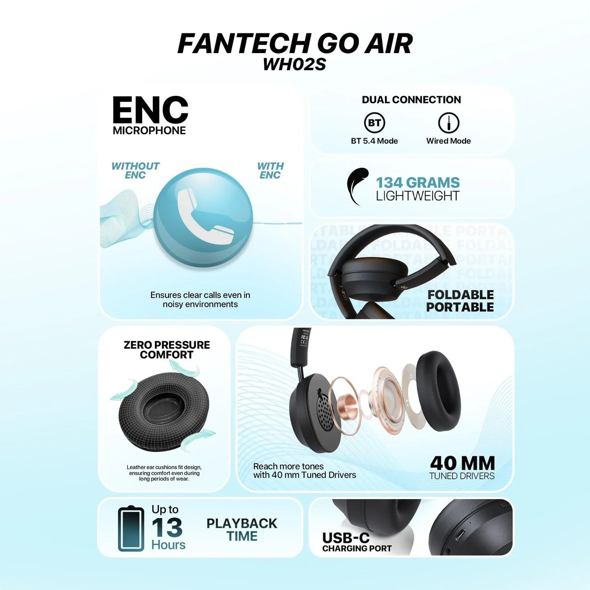 Fantech wh02s go air wireless headset headphones