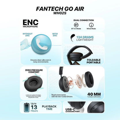 Fantech wh02s go air wireless headset headphones
