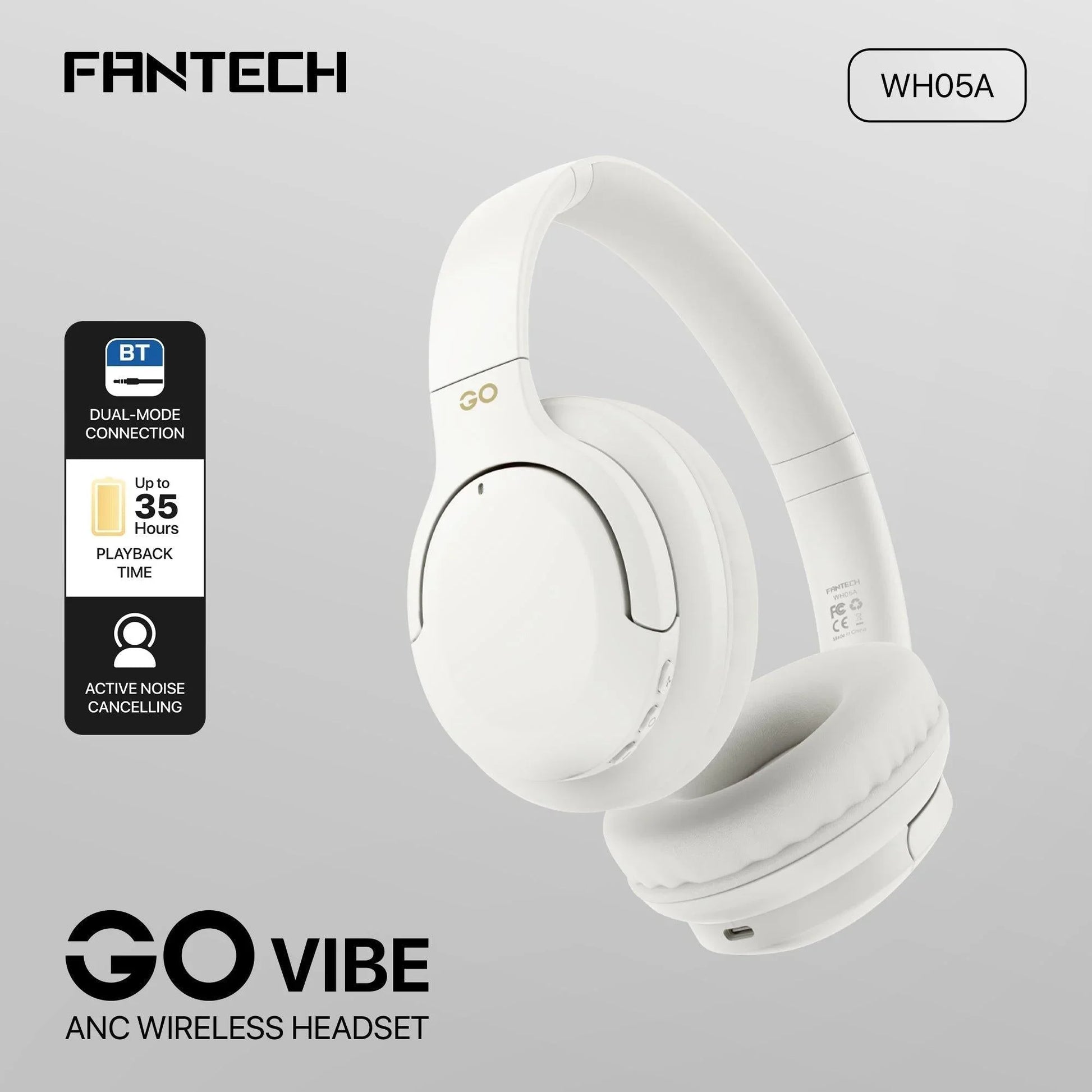 Fantech wh05a go vibe anc wireless headset baige headsets