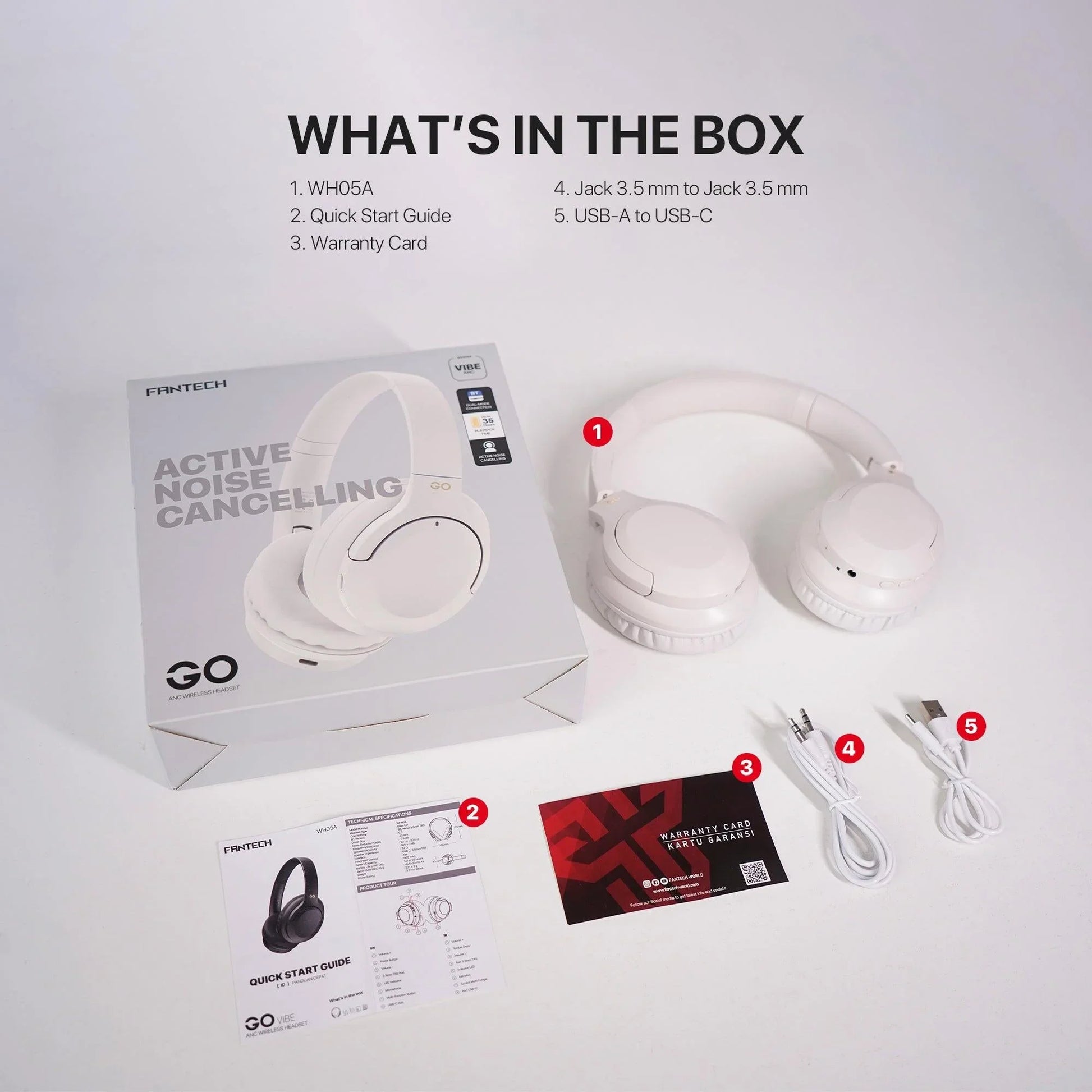 Fantech wh05a go vibe anc wireless headset baige headsets