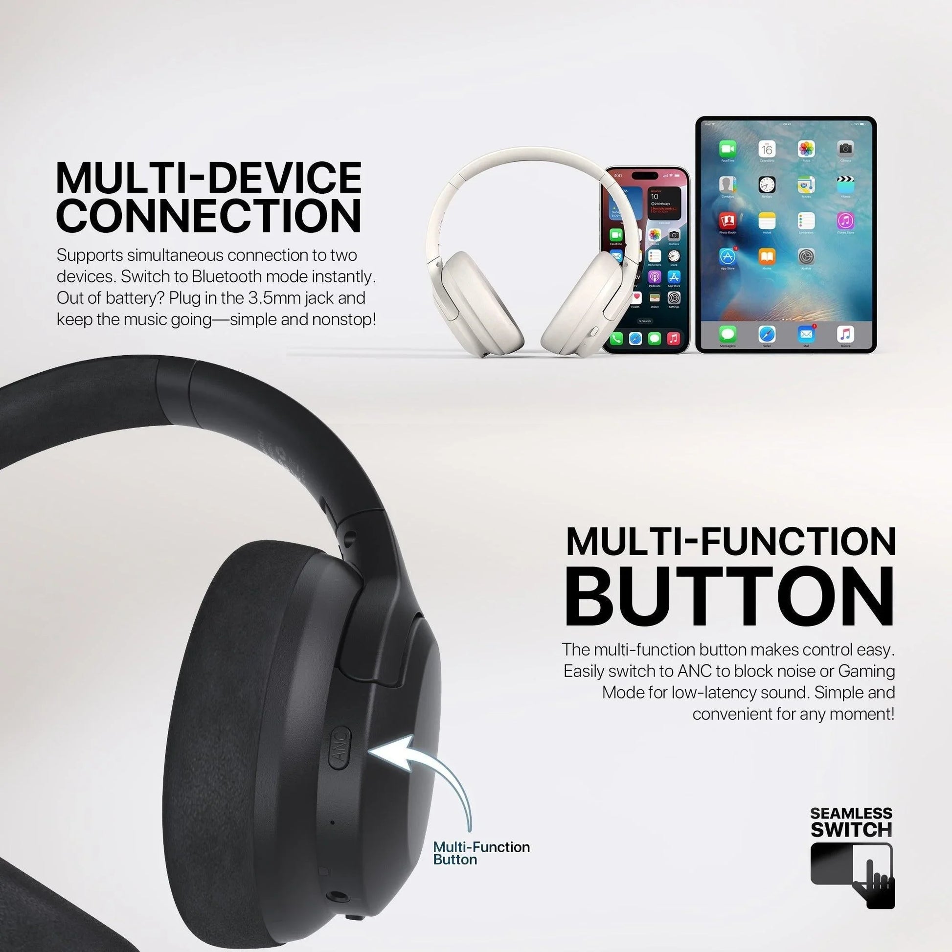 Fantech wh05a go vibe anc wireless headset black headsets