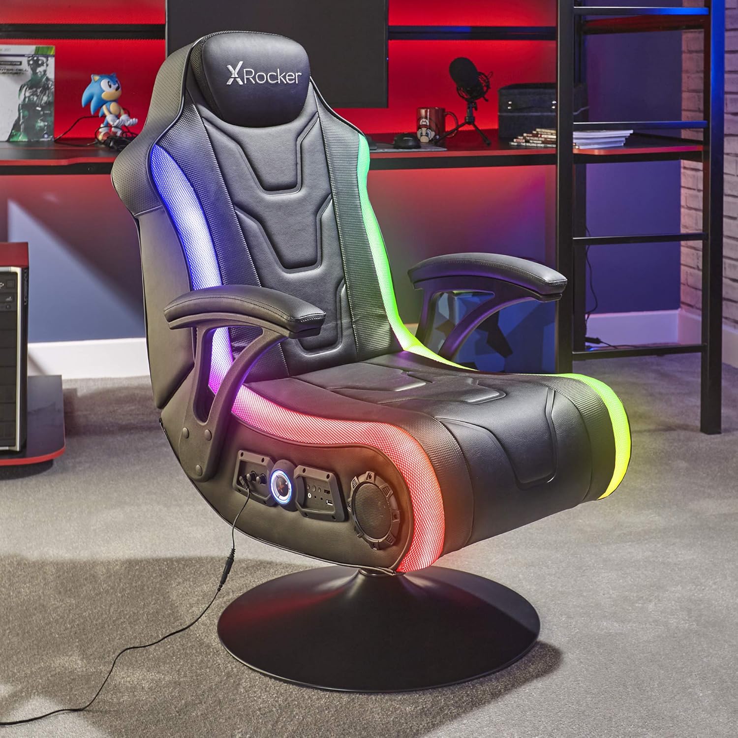 X rocker monsoon rgb 4.1 stereo audio gaming chair with vibrant led lighting