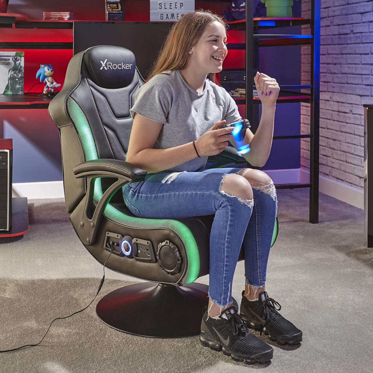 X rocker monsoon rgb 4.1 stereo audio gaming chair with vibrant led lighting