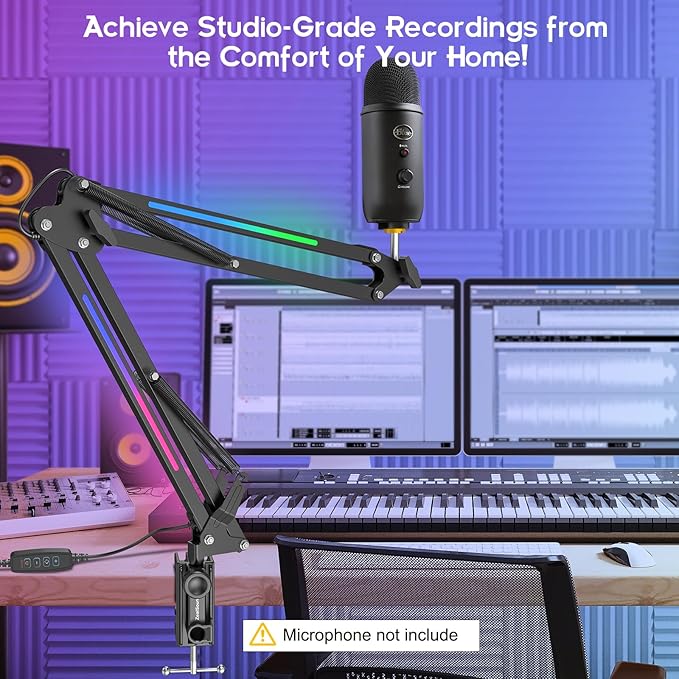 ZealSound RGB Microphone Arm Stand,Mic Arm with RGB Light Streaming