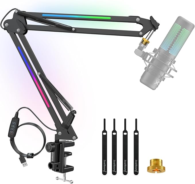 ZealSound RGB Microphone Arm Stand,Mic Arm with RGB Light Streaming